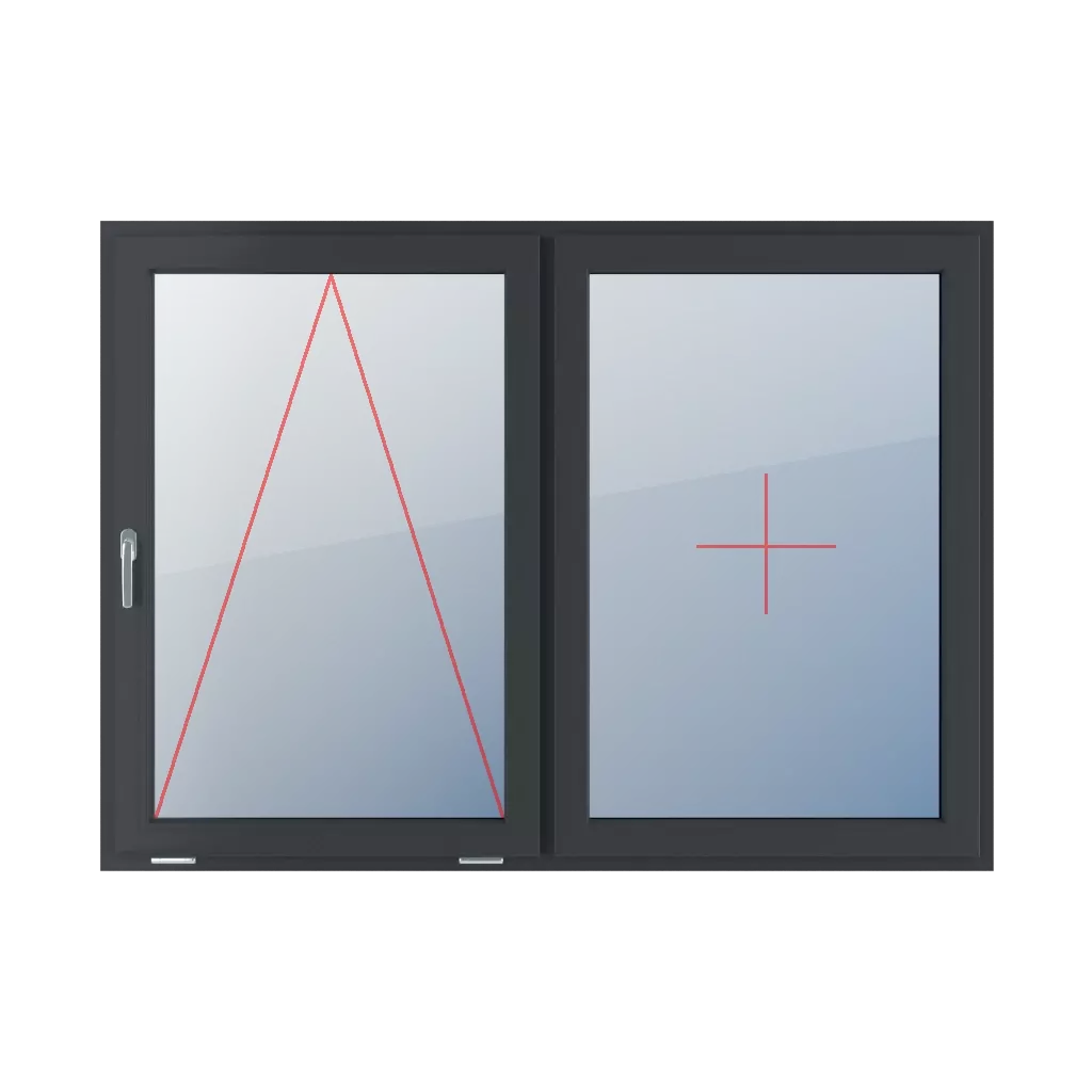 Tiltable with a handle on the left, fixed glazing in the sash windows types-of-windows double-leaf symmetrical-division-horizontal-50-50  