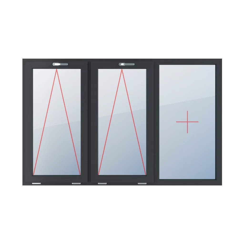 Tiltable with a handle at the top, fixed glazing in the frame windows types-of-windows triple-leaf symmetrical-division-horizontally-33-33-33  