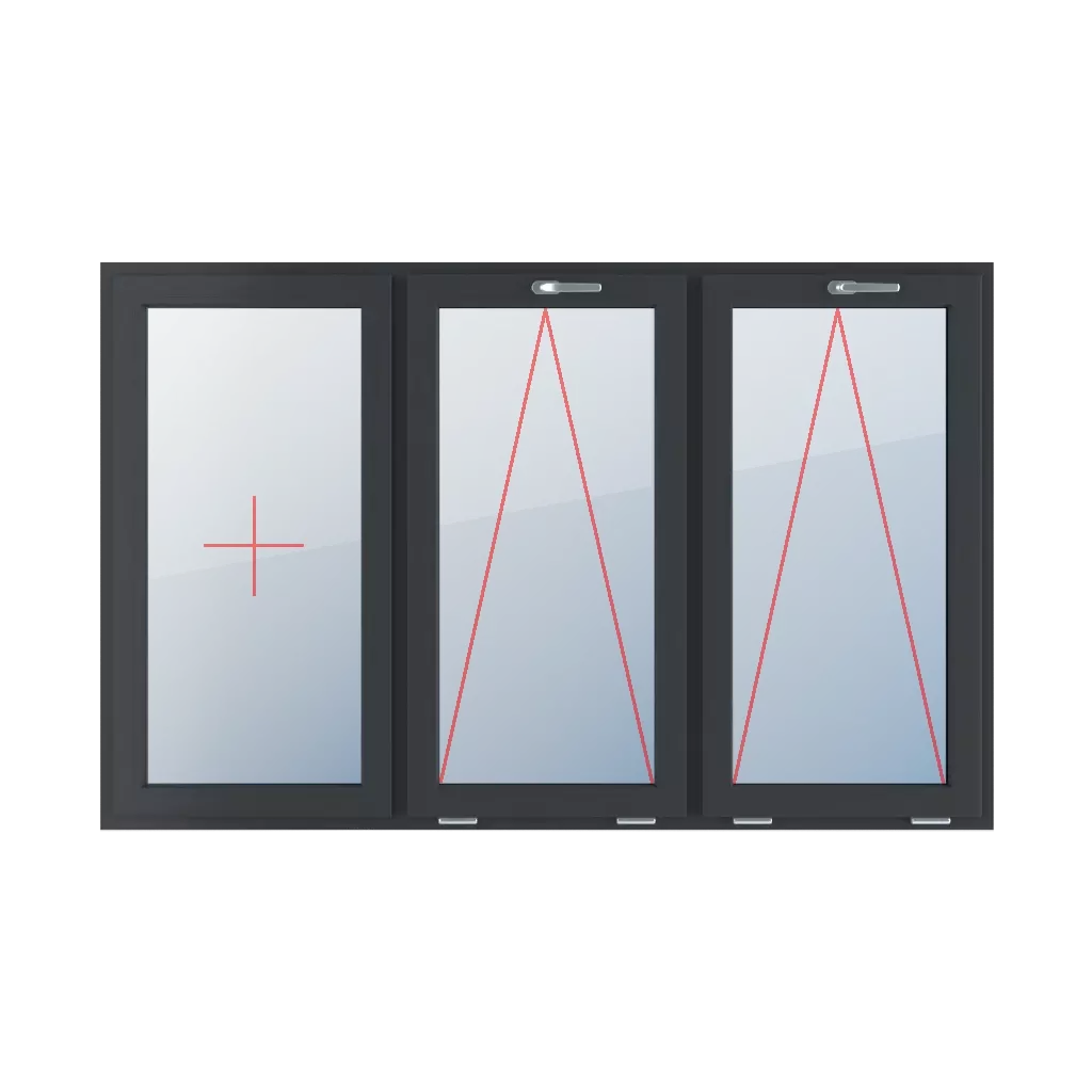 Fixed glazing in the wing, tiltable with a handle at the top, tiltable with a handle at the top windows types-of-windows triple-leaf symmetrical-division-horizontally-33-33-33  