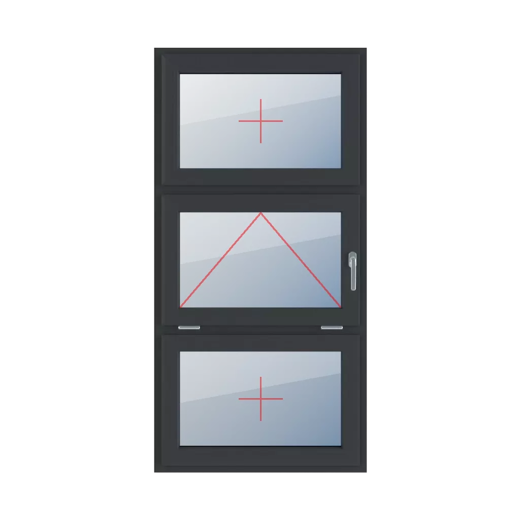 Fixed glazing in the wing, tiltable with a handle on the right, fixed glazing in the wing windows types-of-windows triple-leaf vertical-symmetrical-division-33-33-33  