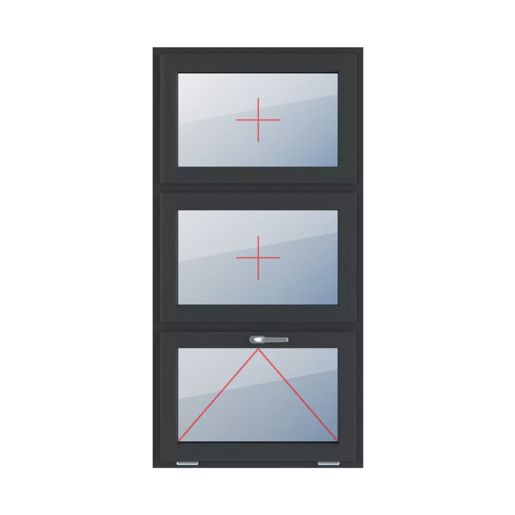 Permanent glazing in the wing, tiltable with a handle at the top windows types-of-windows triple-leaf vertical-symmetrical-division-33-33-33  