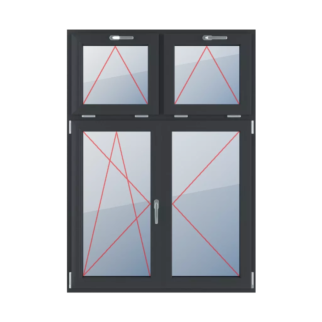 Tilt with a handle at the top, tilt and turn left, movable mullion, turn right windows types-of-windows four-leaf vertical-asymmetric-division-30-70-with-a-movable-mullion  