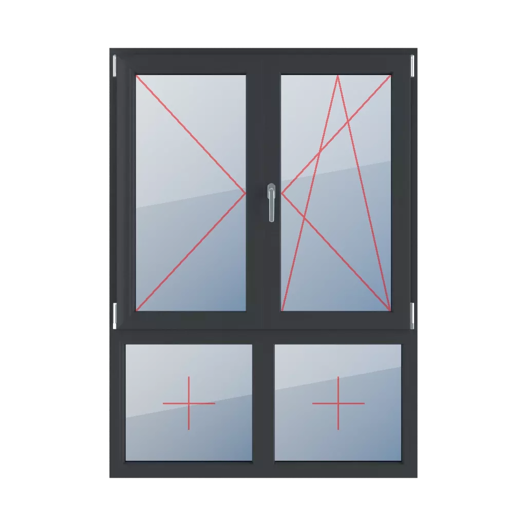 Left-hand side-hung, movable mullion, right-hand turn-tilt, fixed glazing in the frame windows types-of-windows four-leaf 70-30-vertical-asymmetrical-division-with-a-movable-mullion  